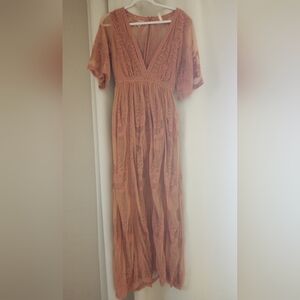 Wishlist Floral Embroidered Short Sleeve Maxi Dress